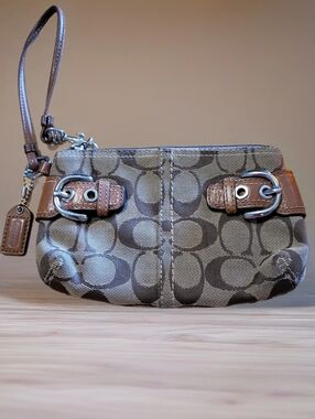 Coach Signature Canvas Wristlet in Khaki Brown